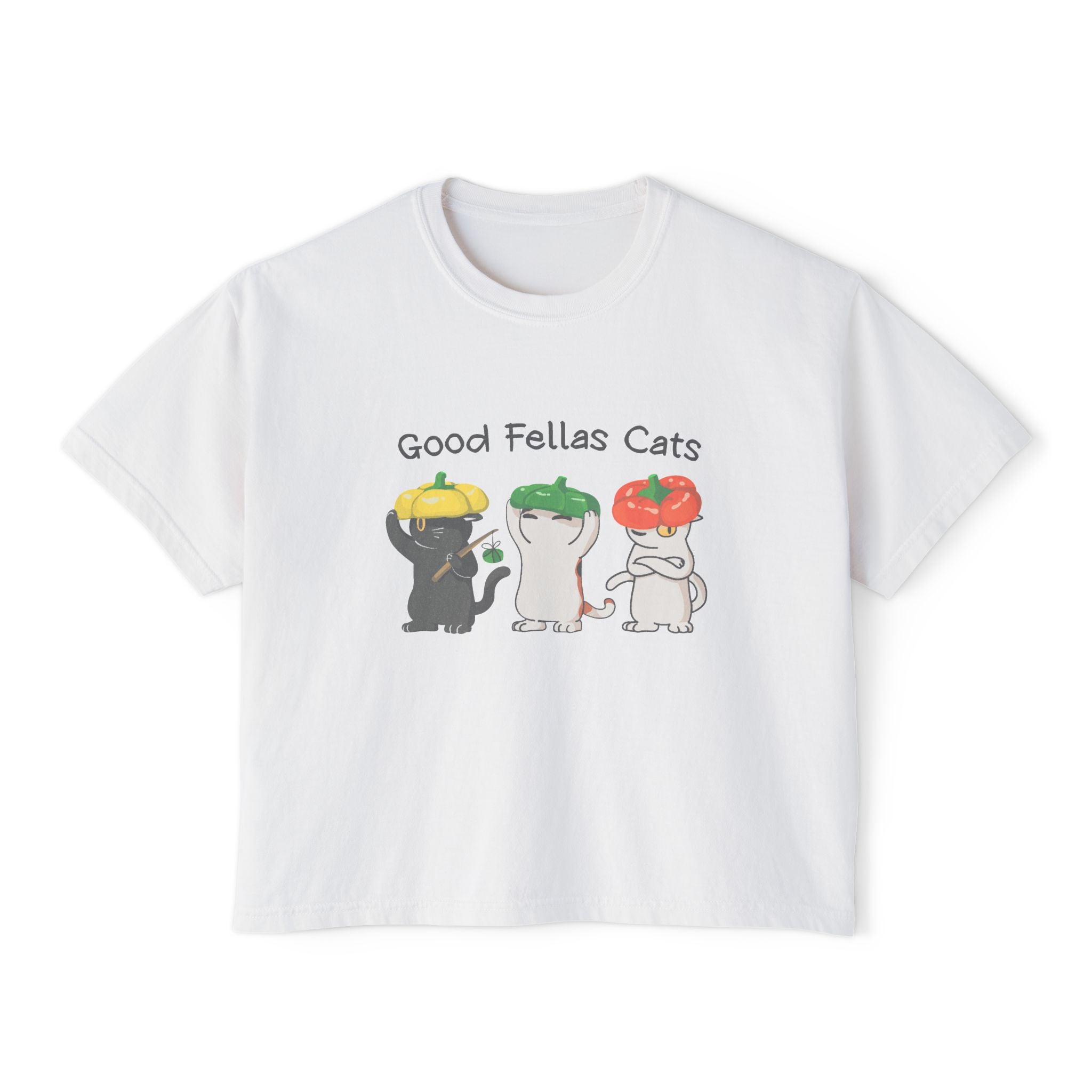 Whimsical Cat Graphic Boxy Tee, Cute Cat Shirt for Women, Fun Gift for Cat Lovers, Casual Tee for Everyday Wear, Unique Animal T-Shirt