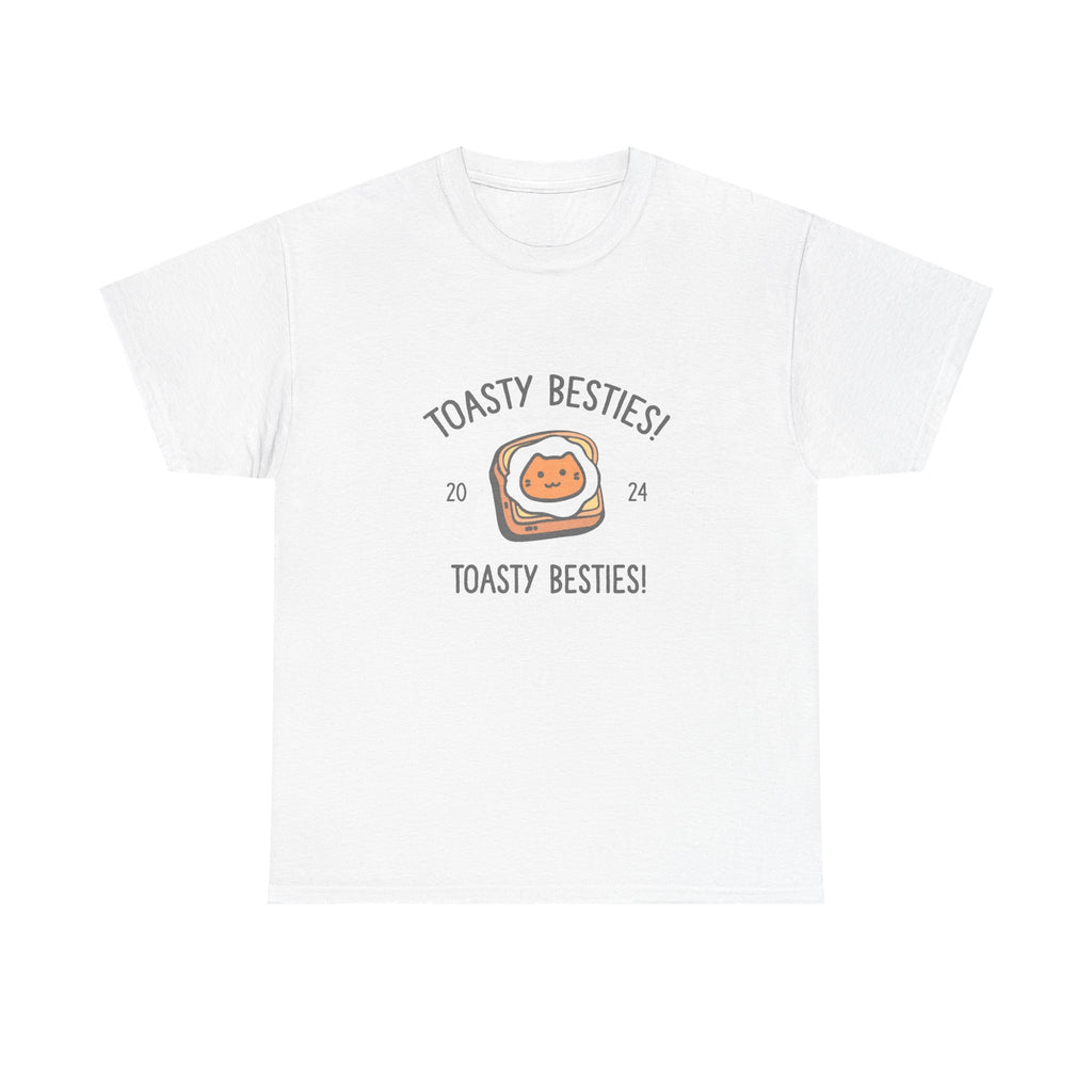 Toasty Besties Heavy Cotton Tee, Best Friend Gift, Cute Tee, Fun Casual Wear, Toasted Cat Graphic Shirt