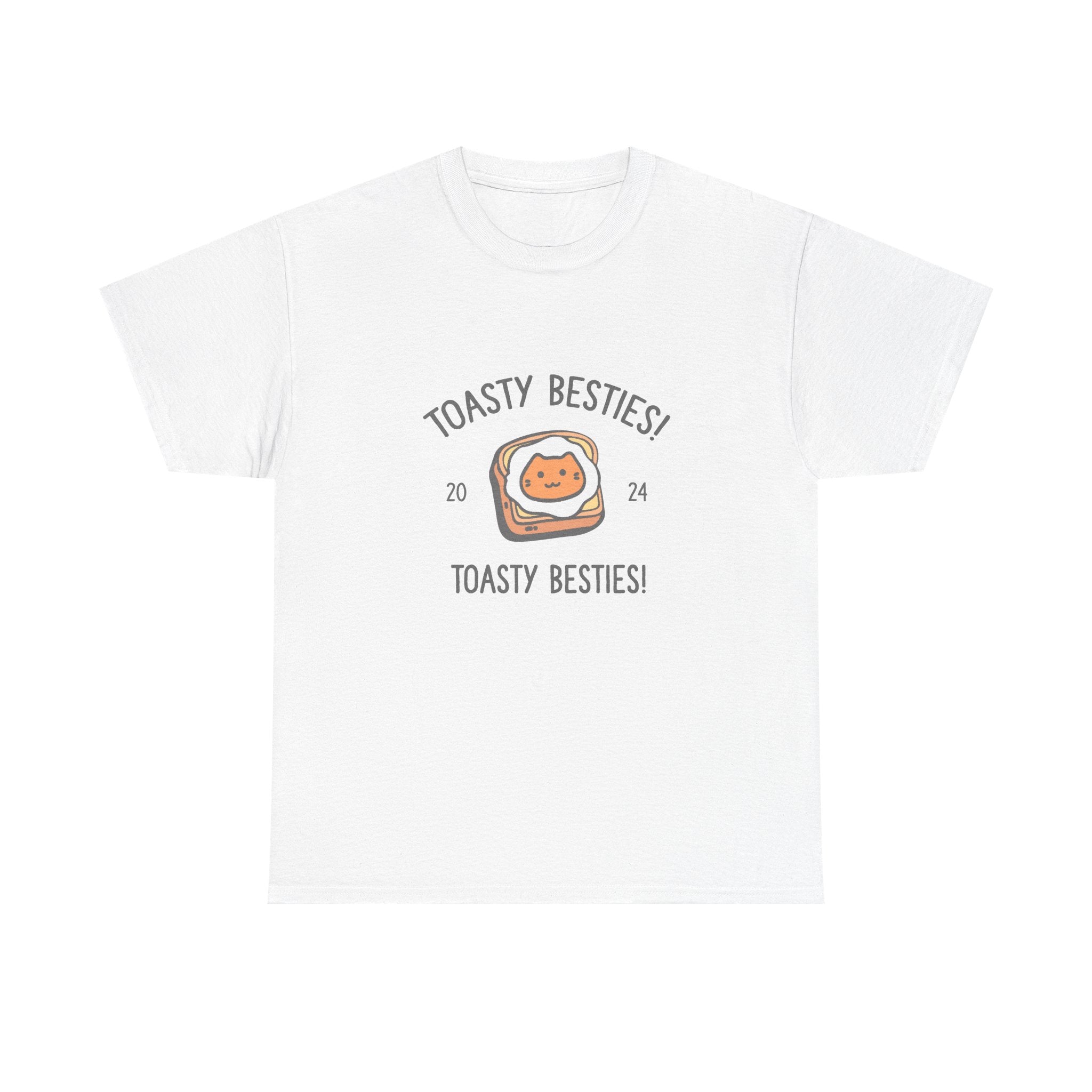 Toasty Besties Heavy Cotton Tee, Best Friend Gift, Cute Tee, Fun Casual Wear, Toasted Cat Graphic Shirt