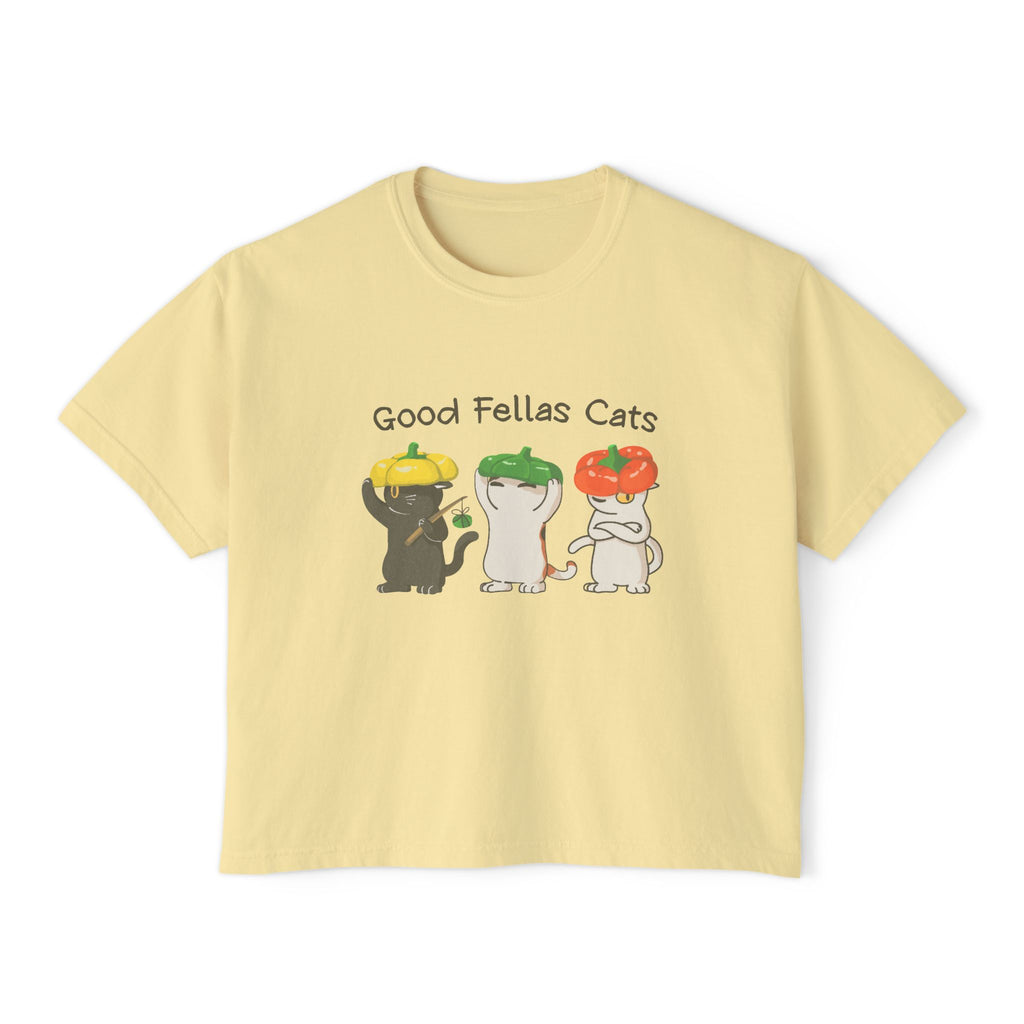 Whimsical Cat Graphic Boxy Tee, Cute Cat Shirt for Women, Fun Gift for Cat Lovers, Casual Tee for Everyday Wear, Unique Animal T-Shirt