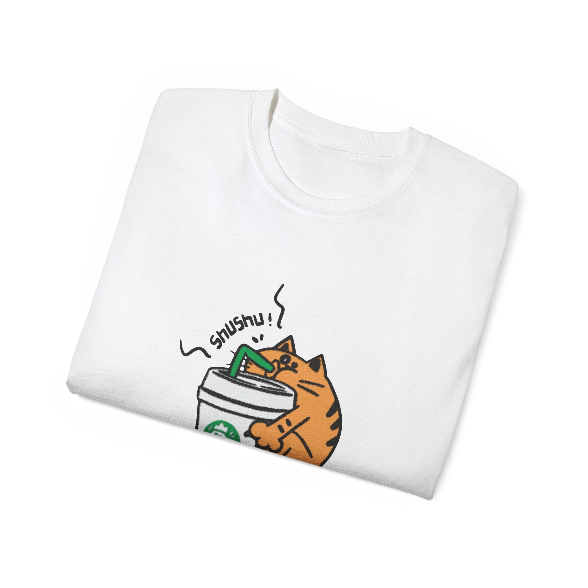 Whimsical Cat Coffee Tee, Cute T-Shirt for Cat Lovers, Perfect Gift for Pet Owners, Fun Coffee Lover Shirt, Comfortable Unisex Apparel