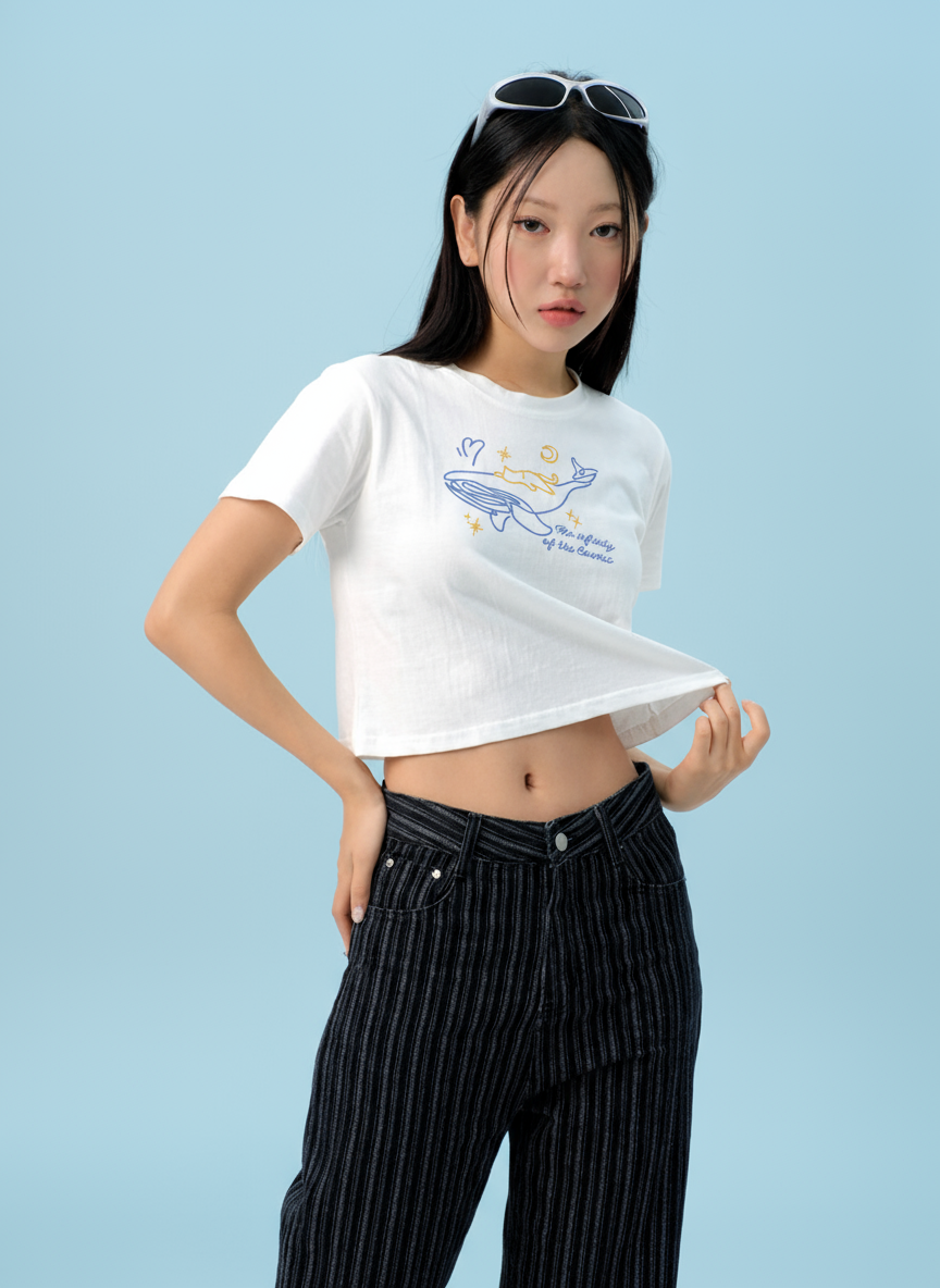 Whimsical Whale Women's Crop Tee, Marine Life Shirt, Summer Outfit, Beachwear, Gift for Ocean Lovers, Cute Graphic Tee