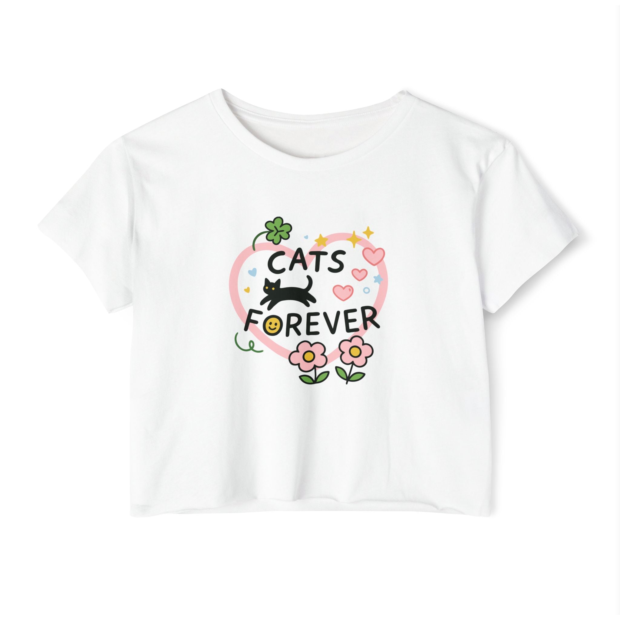 Cute Cat Lover Crop Top | Women's Festival Shirt, Gift for Cat Moms, Summer T-Shirt, Cute Floral Design, Casual Wear