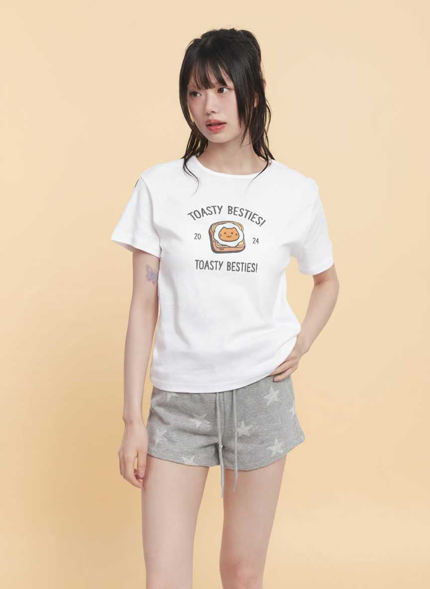 Toasty Besties Heavy Cotton Tee, Best Friend Gift, Cute Tee, Fun Casual Wear, Toasted Cat Graphic Shirt