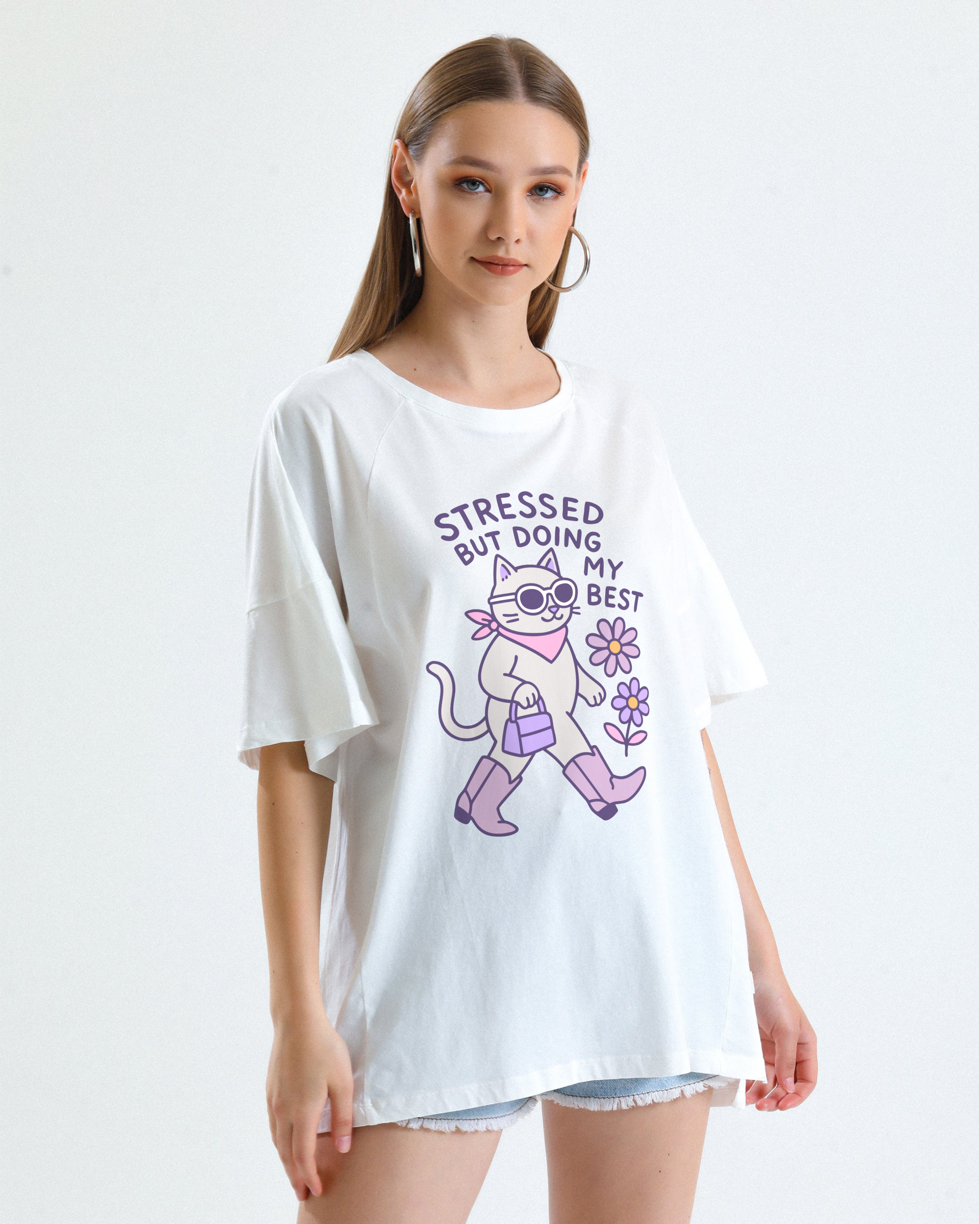 Cute Cat Motivational T-Shirt, Funny Animal Tee, Relaxed Fit Daily Wear, Gift for Cat Lovers, Stress Relief Apparel