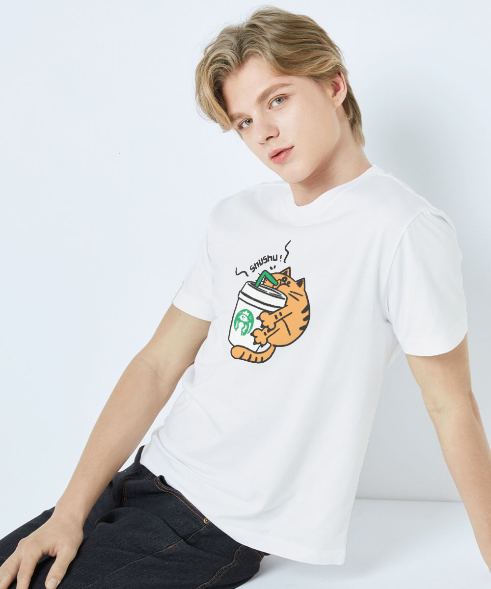 Whimsical Cat Coffee Tee, Cute T-Shirt for Cat Lovers, Perfect Gift for Pet Owners, Fun Coffee Lover Shirt, Comfortable Unisex Apparel
