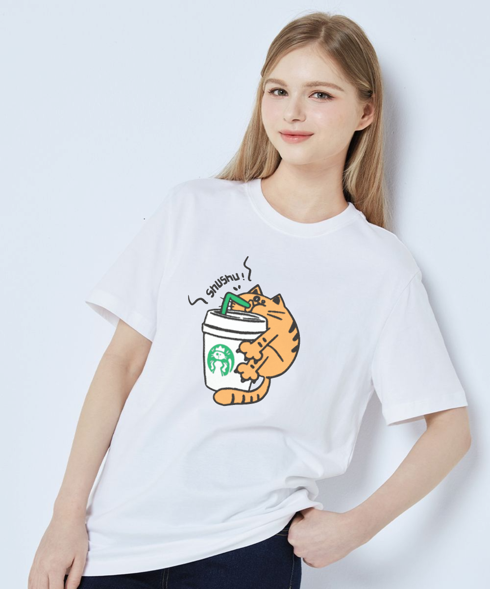 Whimsical Cat Coffee Tee, Cute T-Shirt for Cat Lovers, Perfect Gift for Pet Owners, Fun Coffee Lover Shirt, Comfortable Unisex Apparel