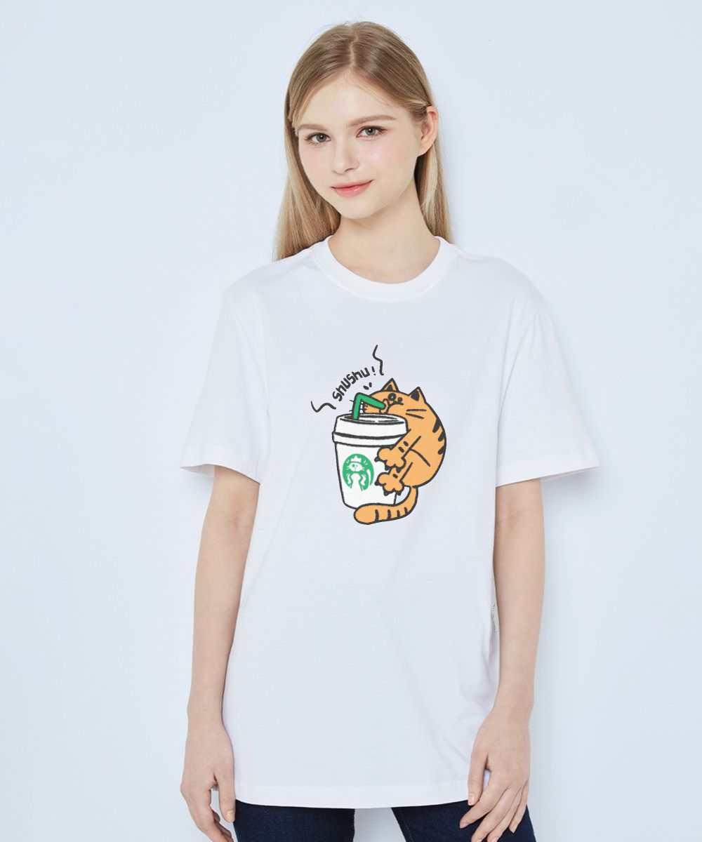Whimsical Cat Coffee Tee, Cute T-Shirt for Cat Lovers, Perfect Gift for Pet Owners, Fun Coffee Lover Shirt, Comfortable Unisex Apparel
