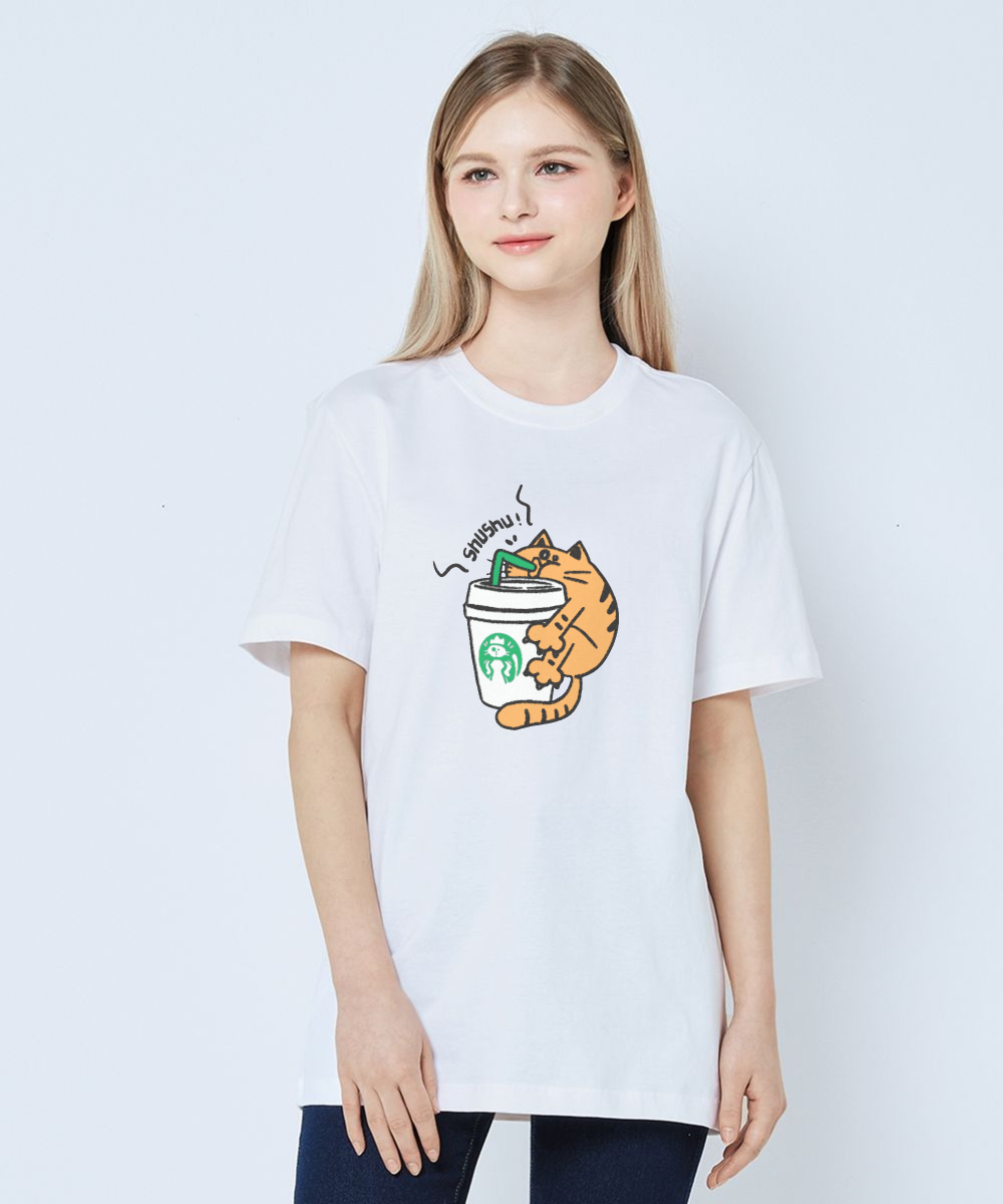 Whimsical Cat Coffee Tee, Cute T-Shirt for Cat Lovers, Perfect Gift for Pet Owners, Fun Coffee Lover Shirt, Comfortable Unisex Apparel