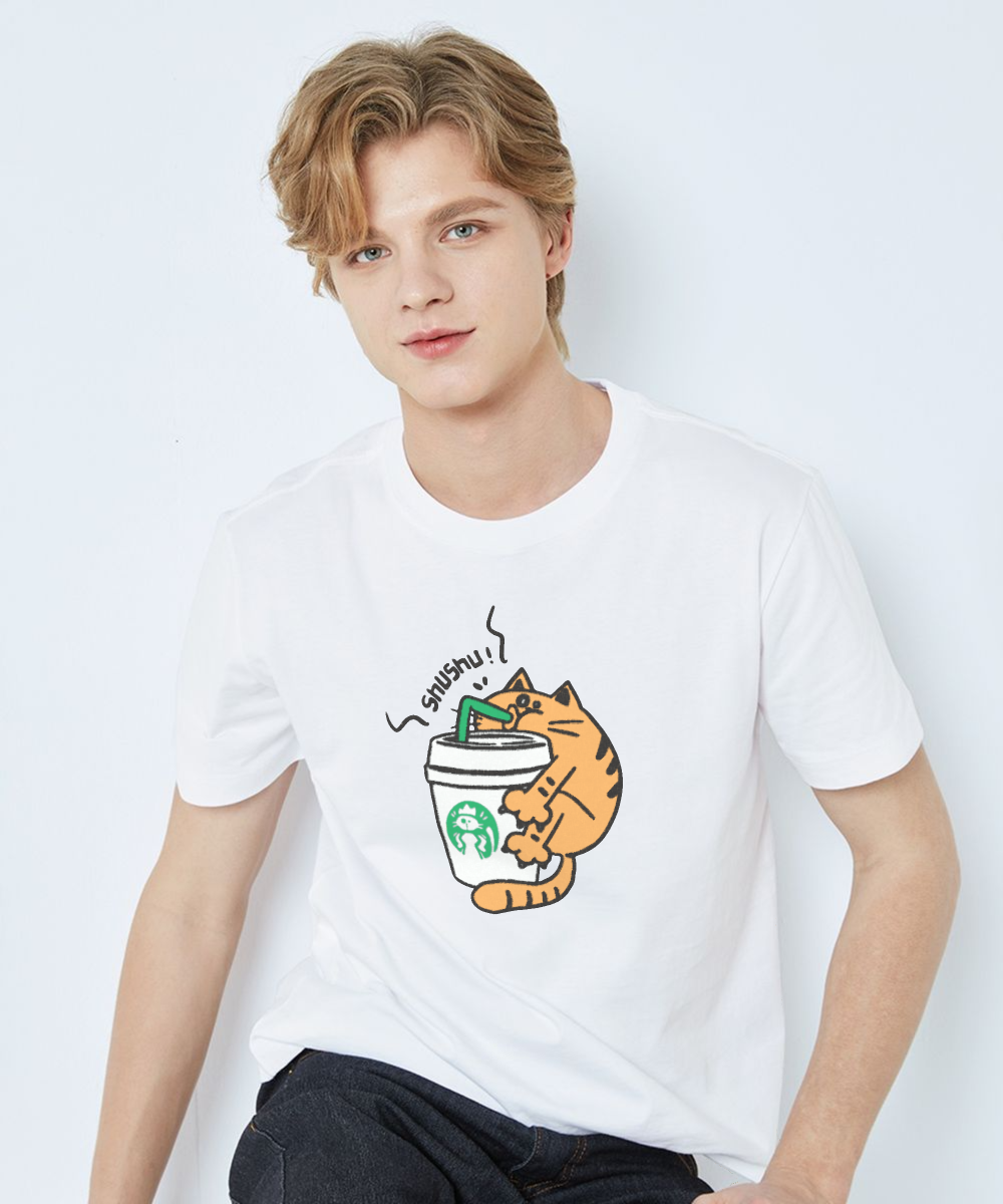 Whimsical Cat Coffee Tee, Cute T-Shirt for Cat Lovers, Perfect Gift for Pet Owners, Fun Coffee Lover Shirt, Comfortable Unisex Apparel