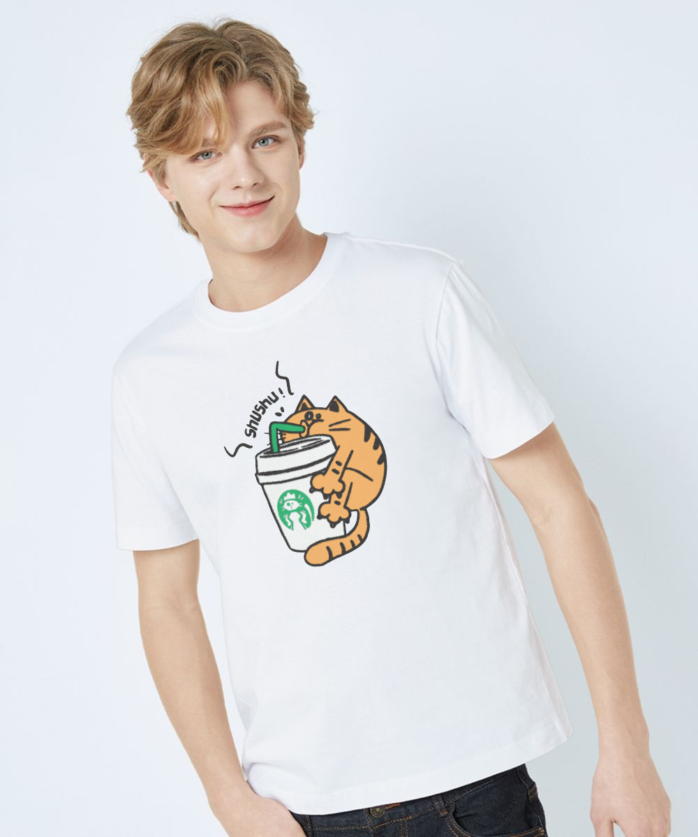 Whimsical Cat Coffee Tee, Cute T-Shirt for Cat Lovers, Perfect Gift for Pet Owners, Fun Coffee Lover Shirt, Comfortable Unisex Apparel