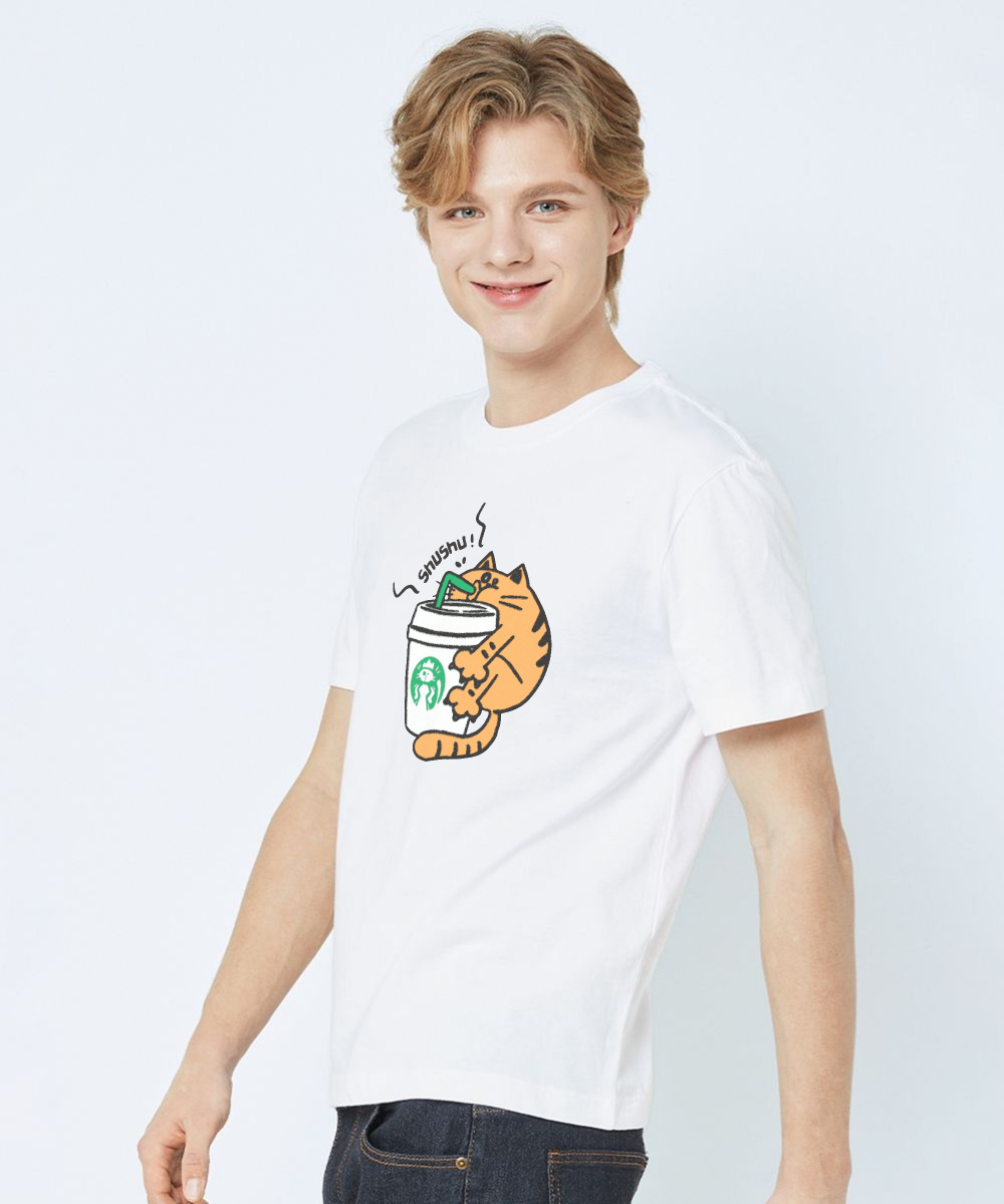 Whimsical Cat Coffee Tee, Cute T-Shirt for Cat Lovers, Perfect Gift for Pet Owners, Fun Coffee Lover Shirt, Comfortable Unisex Apparel