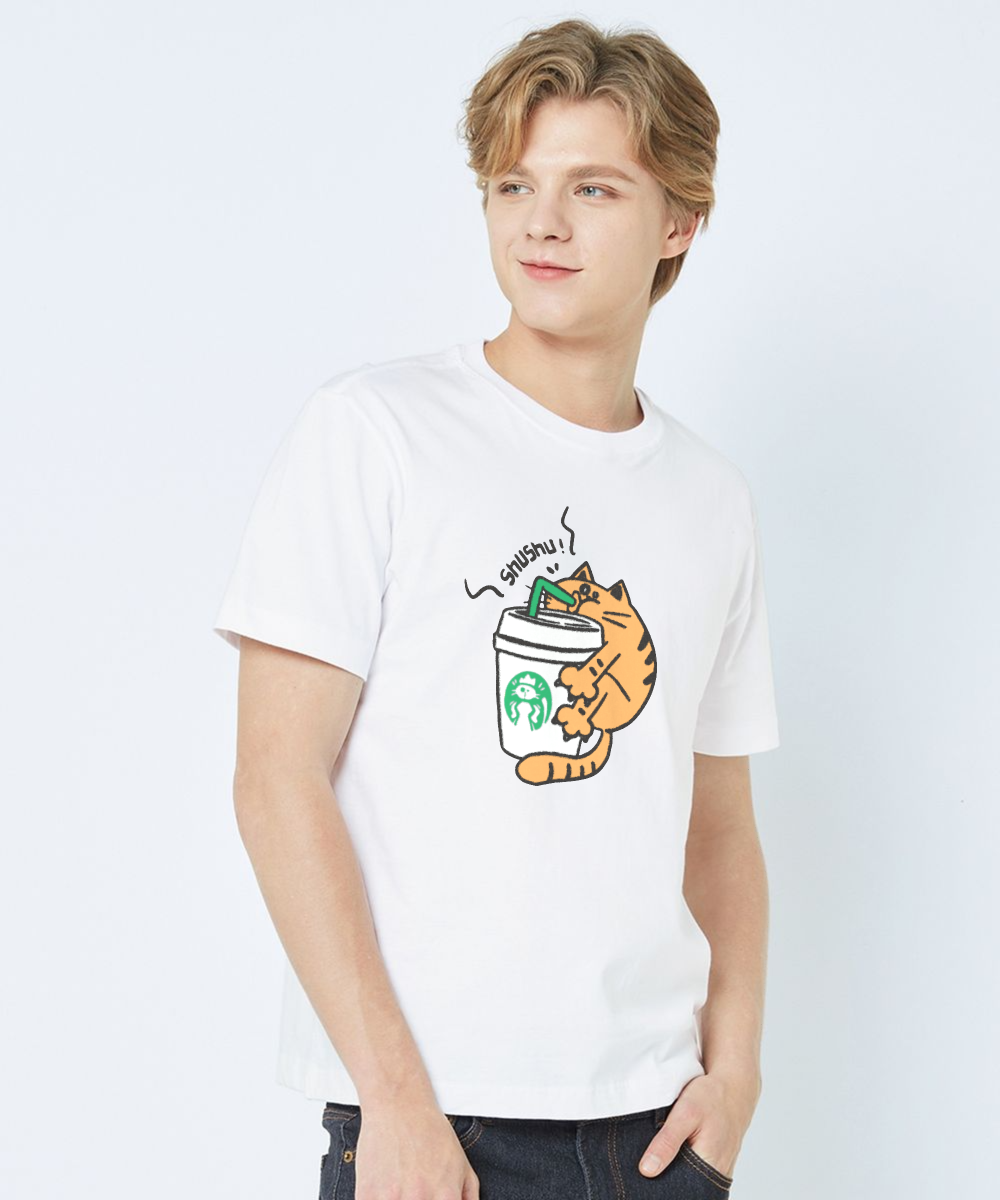 Whimsical Cat Coffee Tee, Cute T-Shirt for Cat Lovers, Perfect Gift for Pet Owners, Fun Coffee Lover Shirt, Comfortable Unisex Apparel