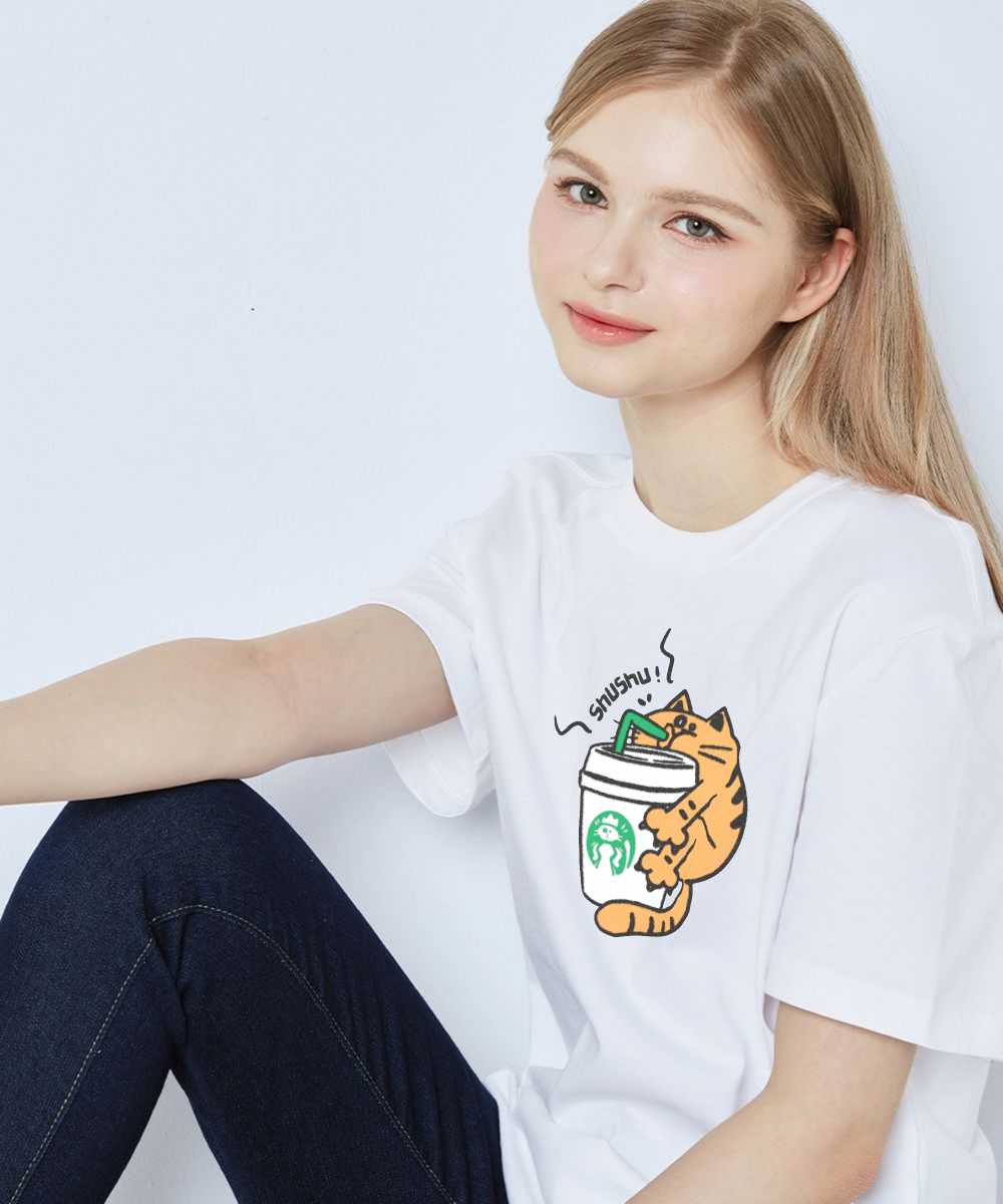 Whimsical Cat Coffee Tee, Cute T-Shirt for Cat Lovers, Perfect Gift for Pet Owners, Fun Coffee Lover Shirt, Comfortable Unisex Apparel