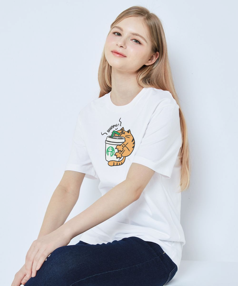 Whimsical Cat Coffee Tee, Cute T-Shirt for Cat Lovers, Perfect Gift for Pet Owners, Fun Coffee Lover Shirt, Comfortable Unisex Apparel