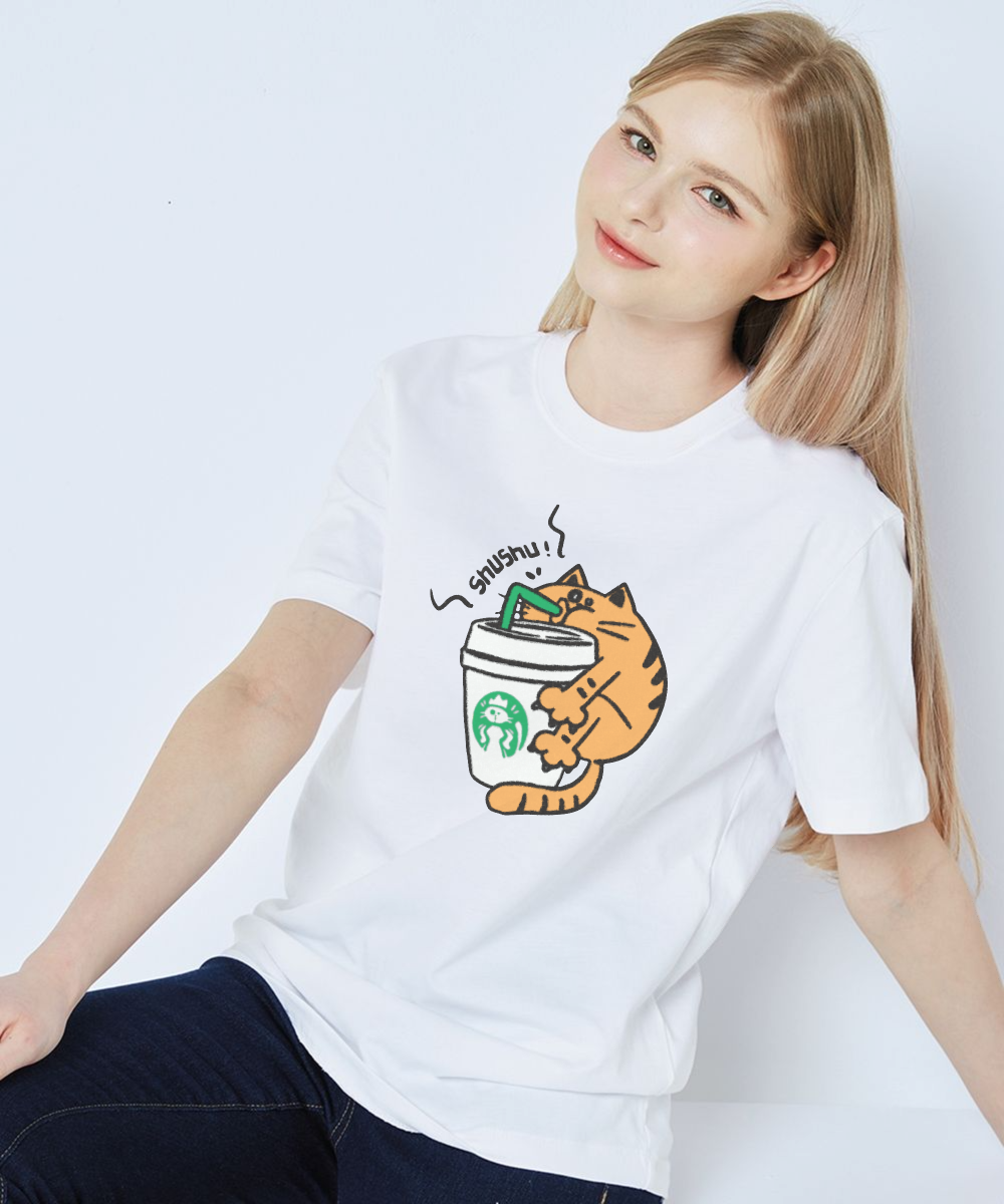 Whimsical Cat Coffee Tee, Cute T-Shirt for Cat Lovers, Perfect Gift for Pet Owners, Fun Coffee Lover Shirt, Comfortable Unisex Apparel